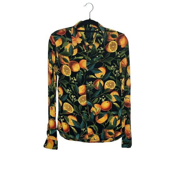 H&M black orange print long sleeves button casual shirt size small - Picture 8 of 8